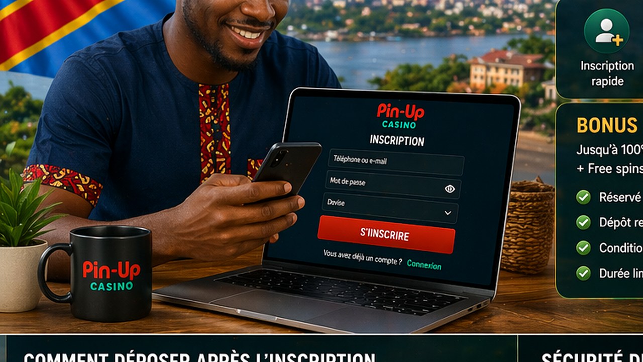oueur congolais utilisant Pin-Up Casino sur smartphone et ordinateur, dans une scène liée à l’inscription, au bonus de bienvenue et à l’usage mobile en français